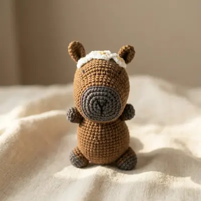 Horgolt capybara virágos fejpánttal